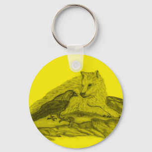 Rabe mit Wolf schwarz gelb Design Schlüsselanhänger