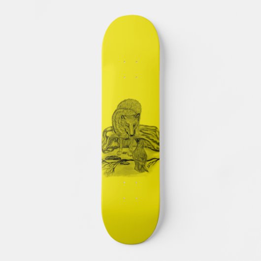 Rabe mit Wolf schwarz gelb Design Skateboard (Vorderseite)