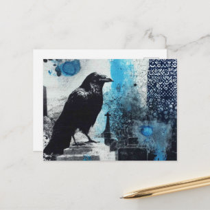 Rabe Mixed Media Collage Postkarte