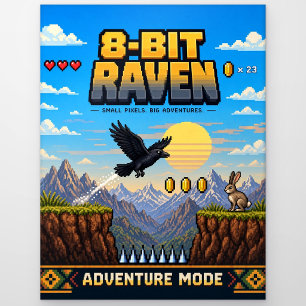 Rabe, Retro 8-Bit Pixelkunst Postkarte