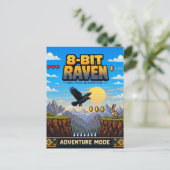 Rabe, Retro 8-Bit Pixelkunst Postkarte (Stehend Vorderseite)