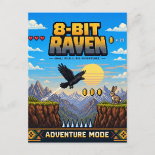 Rabe, Retro 8-Bit Pixelkunst Postkarte