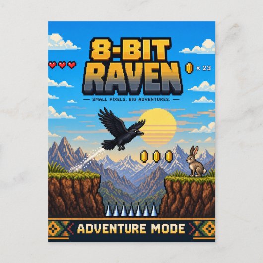 Rabe, Retro 8-Bit Pixelkunst Postkarte (Vorderseite)