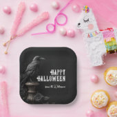Rabe & Schwarze Rose Gothic Halloween Benutzerdefi Pappteller (Party)