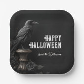 Rabe & Schwarze Rose Gothic Halloween Benutzerdefi Pappteller (Vorderseite)