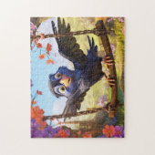 Rabe überblickt Frühlingslandschaft mit Blumen Puzzle (Vertikal)