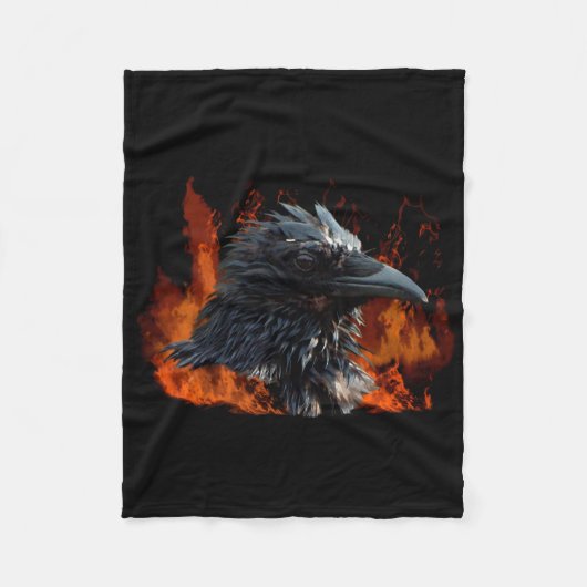 Rabe und Flammen Fantasy-Design Fleecedecke (Vorderseite)