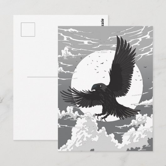 Rabe und Mond Postkarte (Vorne/Hinten)