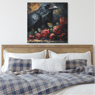 Rabe und rote Rosen gothische Kunst Leinwanddruck
