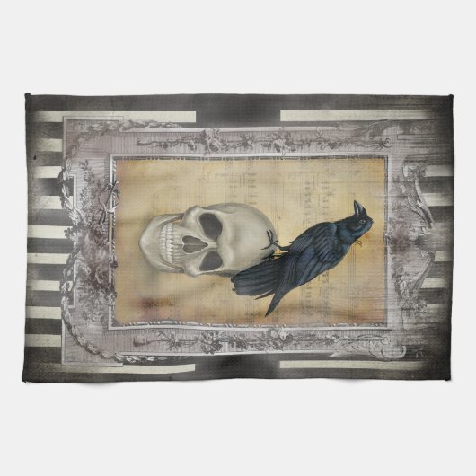 Rabe und Schädel Geschirrtuch (Horizontal)