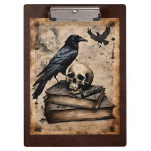Rabe und Totenkopf-Magie Klemmbrett