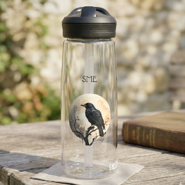 Rabe und Vollmond Dark Academia Trinkflasche