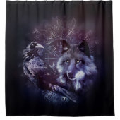 Rabe und Wolf - Vegvisir und Baum des Lebens Duschvorhang (Vorderseite)