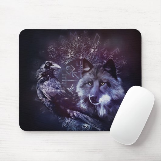 Rabe und Wolf - Vegvisir und Baum des Lebens Mousepad (Mit Mouse)