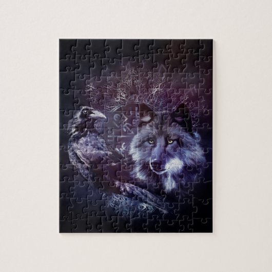 Rabe und Wolf - Vegvisir und Baum des Lebens Puzzle (Vertikal)
