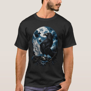 Rabe unter dem Mond Nachtlandschaftskunst T-Shirt