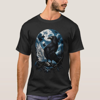 Rabe unter dem Mond Nachtlandschaftskunst T-Shirt