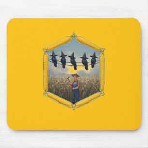 Raben auf einem Draht, die das Maisfeld von Farmer Mousepad