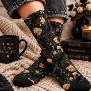 Raben Blumen Gothic Vintage Krähe Halloween Socken