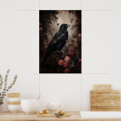 Raben-Blumenwald-Druck, Dark Academia, Gothic Poster (Küche)