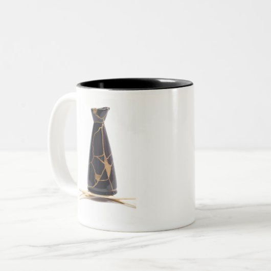 Raben-GoldKintsugi schwarze Grund-Flasche Zweifarbige Tasse (Vorderseite Links)