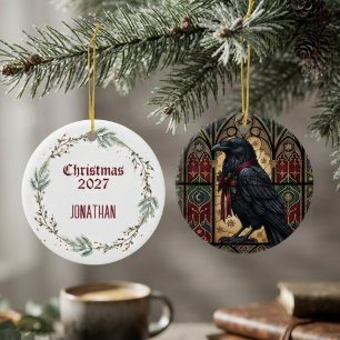 Raben-Gotik-Buntglas Keramik Ornament