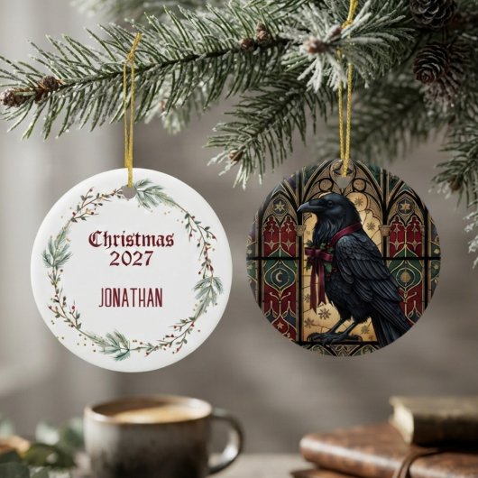 Raben-Gotik-Buntglas Keramik Ornament