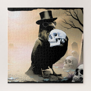 Raben-Halloween mit Totenköpfen Puzzle