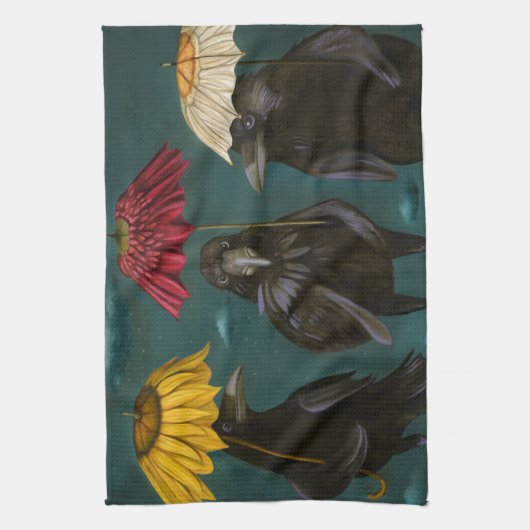 Raben-Regen Geschirrtuch (Vertikal)