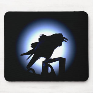 Raben-Silhouette gegen Vollmond Mousepad
