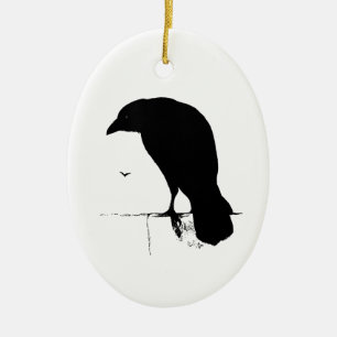 Raben-Silhouette - Vintage-Goth-Raben & Krähen Keramik Ornament