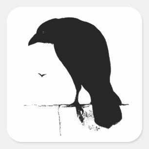 Raben-Silhouette - Vintage-Goth-Raben & Krähen Quadratischer Aufkleber