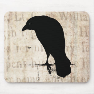 Raben-Silhouette - Vintage Retro Raben & Krähen Mousepad