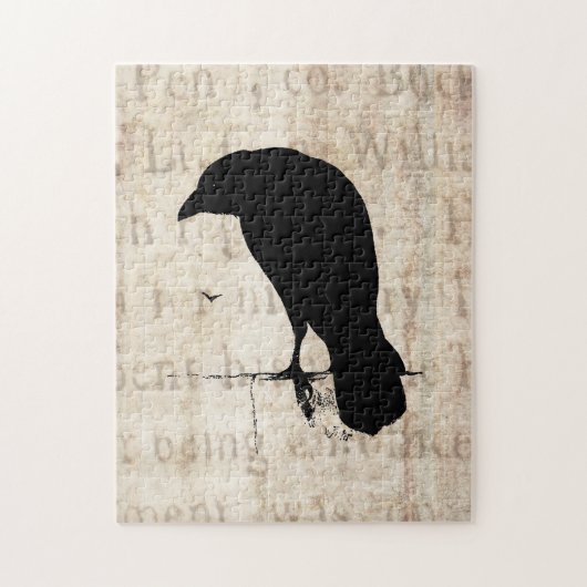 Raben-Silhouette - Vintage Retro Raben u. Krähen Puzzle (Vertikal)