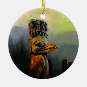 Raben-Totempfahl Keramik Ornament