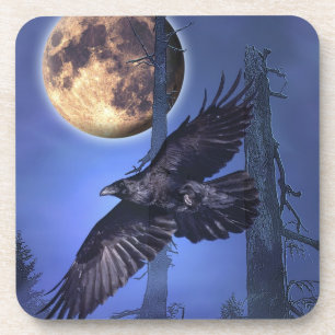 Raben- und Mond-Fantasy-Kunst-Unterleger Untersetzer