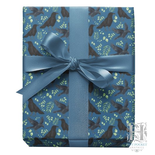 Raben-Wrap-Papier in Blau Geschenkpapier