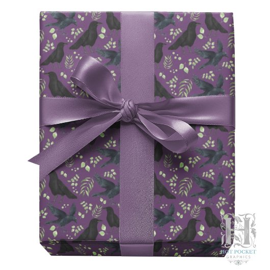 Raben-Wrap-Papier in Lila Geschenkpapier