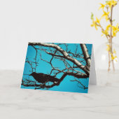 Rabenkrähe Schwarzer Vogel Silberbaum Blauer Himme Karte (Gelbe Blume)