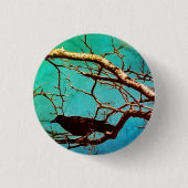 Rabenkrähe Schwarzer Vogel Silberbaum Foto Pin Button (Vorderseite)