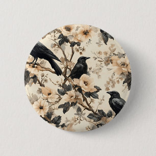 Rabenmuster Krähe Blumen Bäume Button