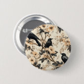 Rabenmuster Krähe Blumen Bäume Button (Vorne & Hinten)