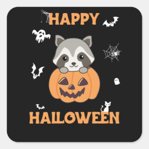 Raccin Pumpkin Sweet Raccoon Happy Halloween Quadratischer Aufkleber