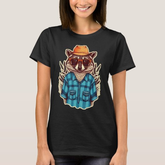 Raccon mit einem Hut und einer Brille Niedlichen R T-Shirt (Vorderseite)