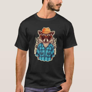 Raccon mit einem Hut und einer Brille - Niedliches T-Shirt