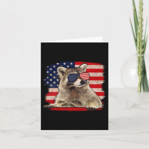 Raccoon 4. Juli American Flag Sungles Funny Ra Karte