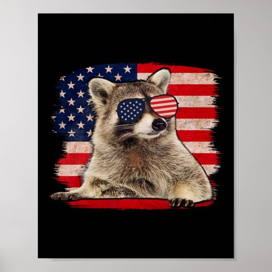 Raccoon 4. Juli American Flag Sungles Funny Ra Poster (Vorne)