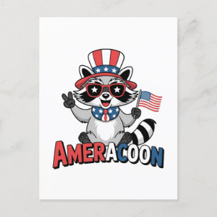 Raccoon Americoon Patriotic 4. july Amerika Einladungspostkarte