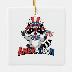 Raccoon Americoon Patriotic 4. july Amerika Keramikornament