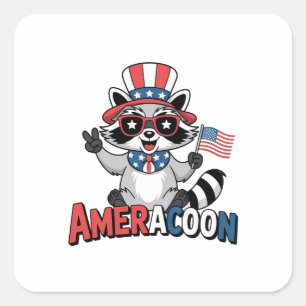 Raccoon Americoon Patriotic 4. july Amerika Quadratischer Aufkleber